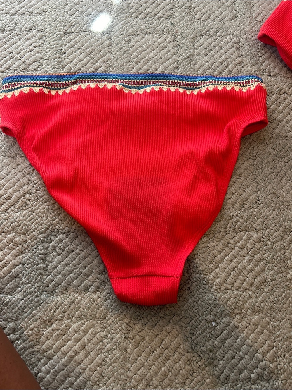 Swimsuits For All Red Tie-Front Bikini with Multicolor Trim - Picture 5 of 13
